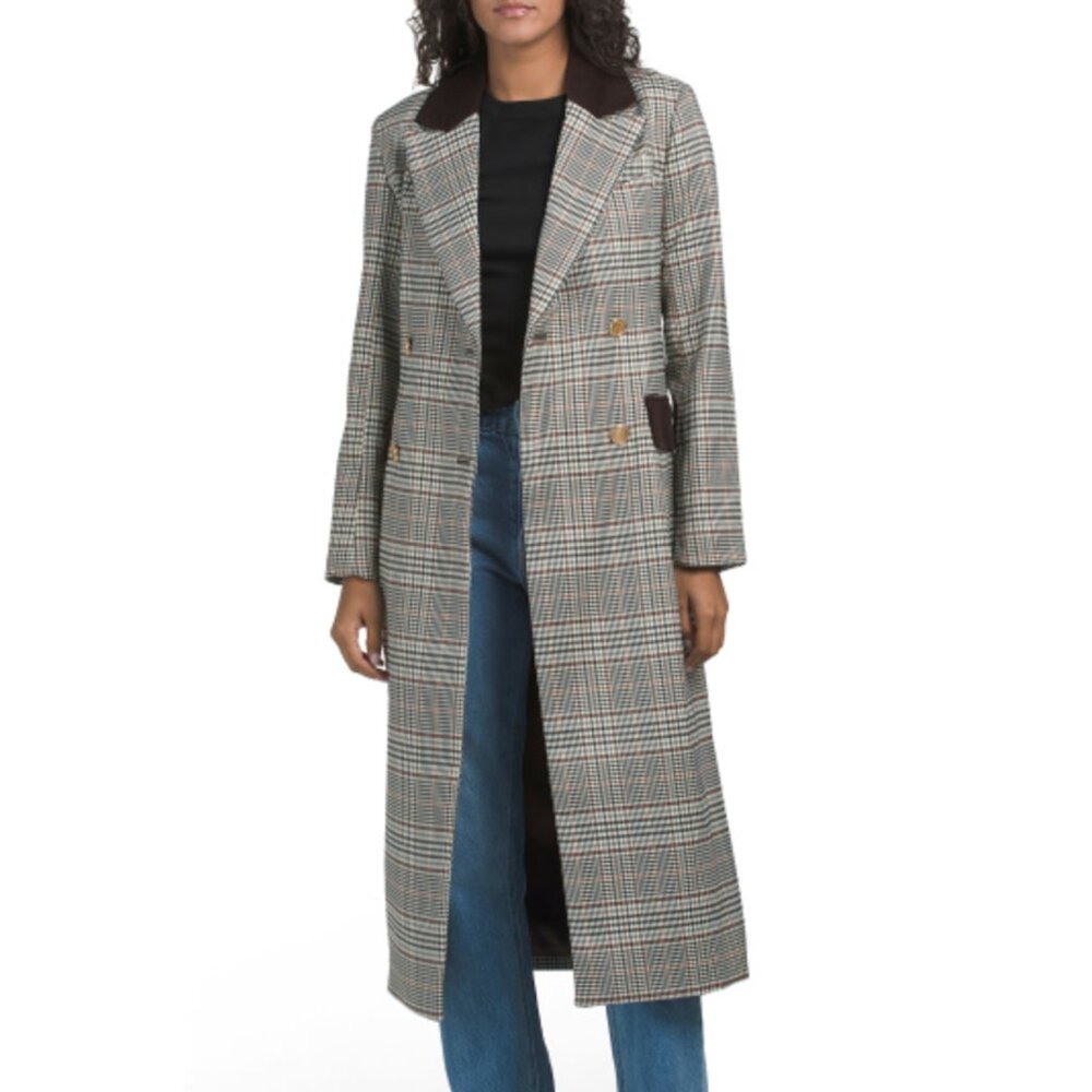 7 FOR ALL MANKIND - Plaid Tartan Hourglass Coat With Combo Collar And Brow Flaps